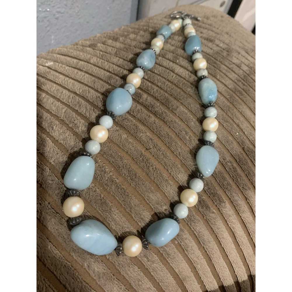 Larimar And Pearl Beaded Necklace